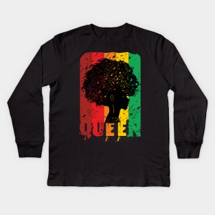 Black Queen Women Shirt Afro American Strong Natural Hair Kids Long Sleeve T-Shirt